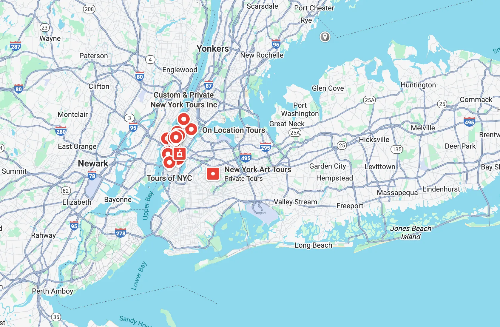 Map showing service locations in New York area